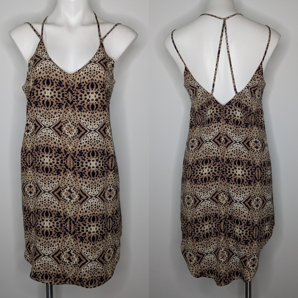 Astr Brown and Black Animal Print Slip Dress